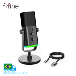 FIFINE USB/XLR ไมโครโฟนแบบไดนามิกพร้อมการควบคุม RGB/แจ็คหูฟัง/ปิดเสียง, ไมโครโฟนสําหรับ PC GAMING การบันทึกสตรีมมิ่ง AmpliGame-AM8