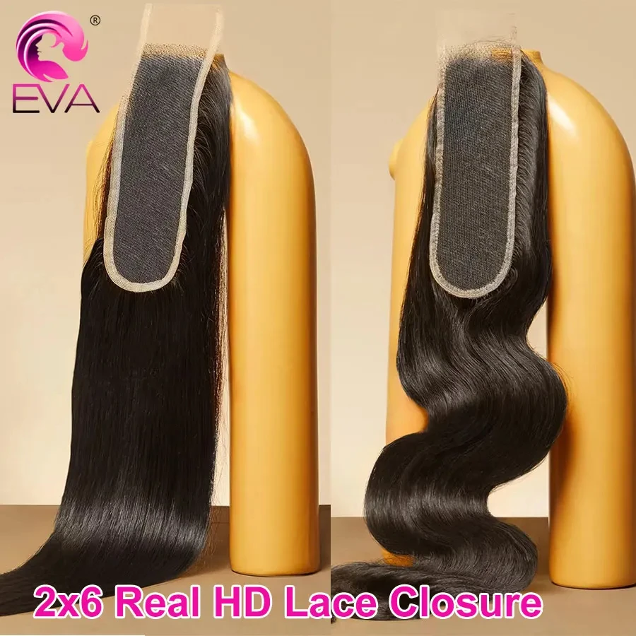 2x6 Swiss HD Lace Closure Human Hair Middle Part Straight 2x6 Transparent Lace Closure Natural Black 14-20 Inch For Black Women