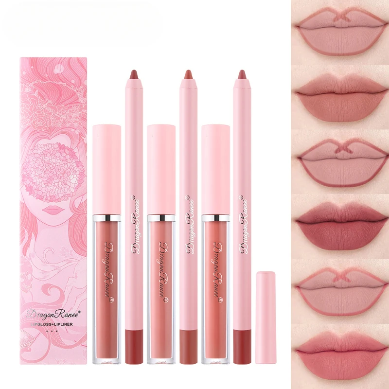 Wasserdichter Nebel matt häkeln Lippenstift Stift Schaumstoff Stift nicht verblassen Lip Liner Lip gloss 2-in-1 Satz Make-up Zubehör