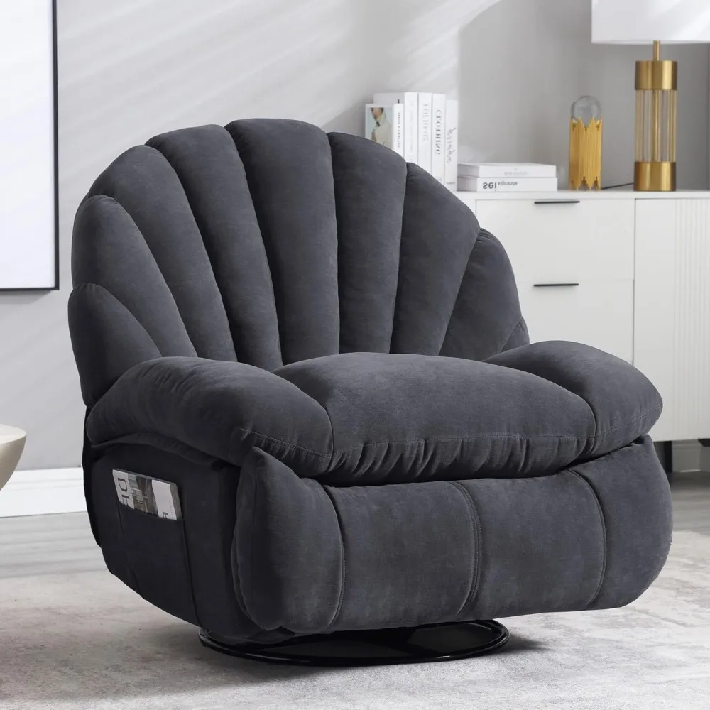 

Swivel rocking recliner with massage, heat, soft fabric shell shape, storage, 360° manual swivel,big tall single sofa for adults