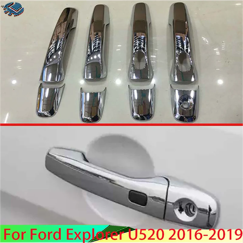 

For Ford Explorer U520 2016-2019 Decorate Accessories ABS Chrome Door Handle Cover With Smart Key Hole Catch Cap Trim Molding