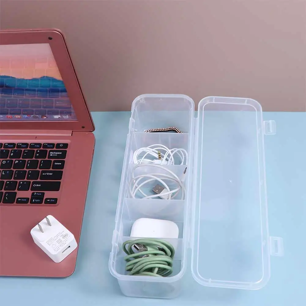 Waterproof Data Cable Storage Box 5 Grids Transparent Dustproof Cable Container Flip Cover Plastic Cable Holder Mouse line