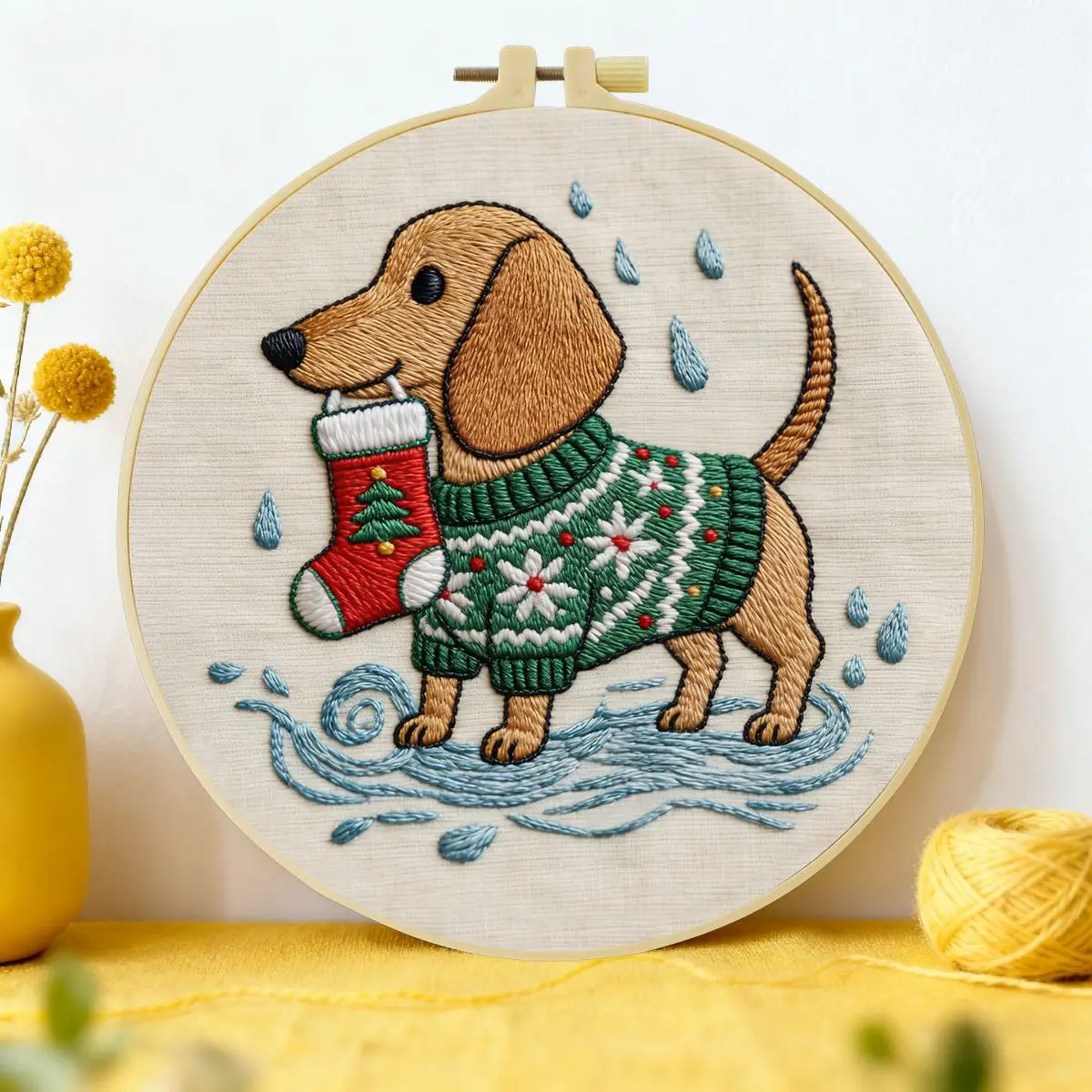 1 Stück 20X20CM/15X15CM 7,87/6,3 Zoll Weihnachtswelpen-Stickerei-Starter-Kit DIY-Kit DIY-Stickerei-Set Handarbeiten Heimdekoration – Detail 1