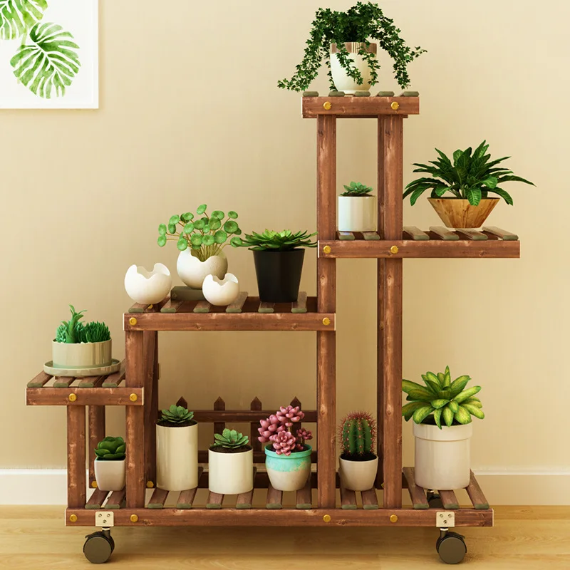 Balcony Storage Rack Solid Wood Multi-storey Living Room Indoor Flower Pot Holder Simple Garden Terrace Furniture Decoration