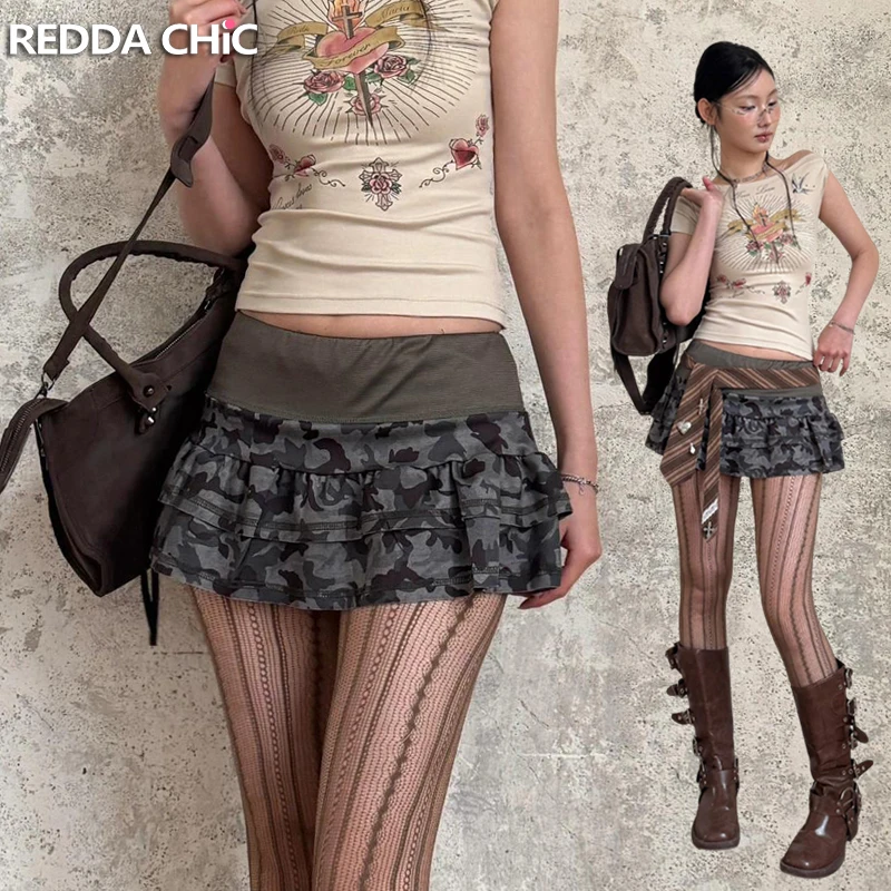 

Камуфляжная женская мини-юбка REDDACHiC в стиле Y2K, ретро, плиссированная, многослойная, с оборками, приталенная, А-силуэт, с низкой талией, юбка-тортик, уличная одежда в стиле Харадзюку