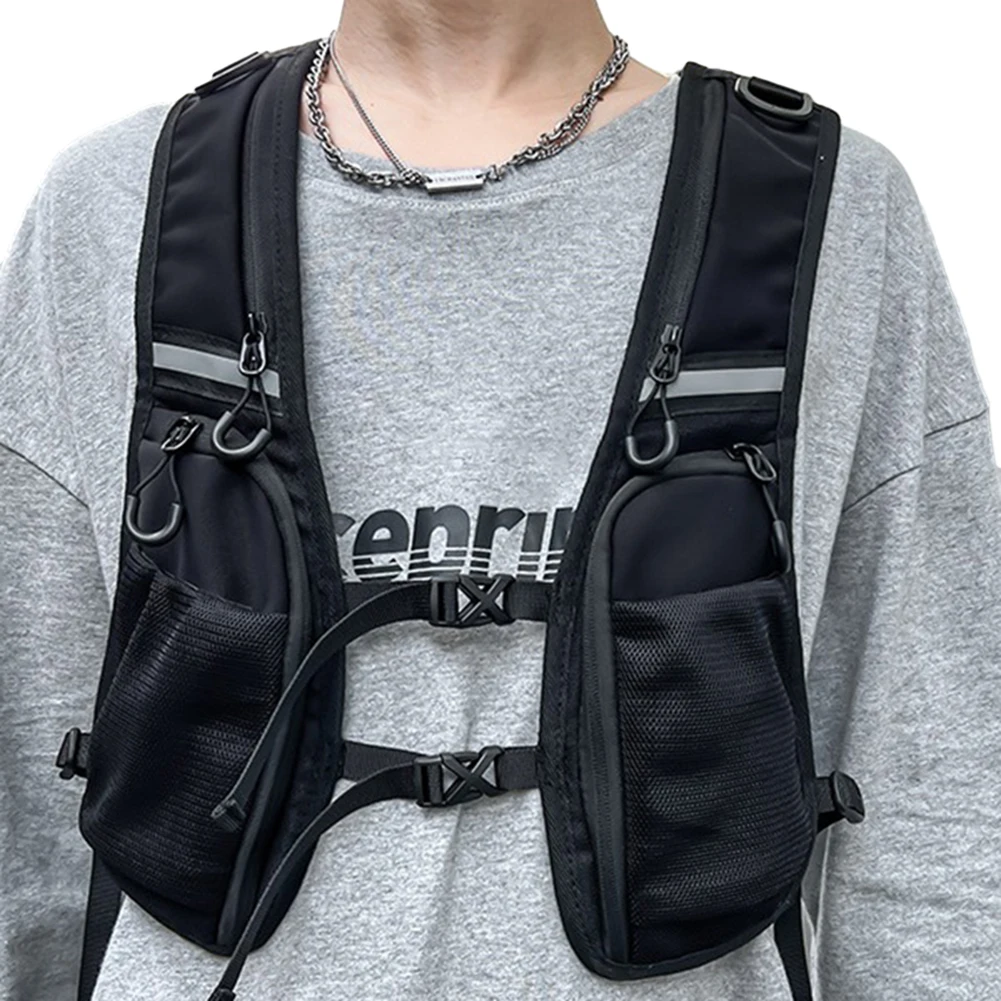 Functional Tactical Vest Reflective Storage Phone Bag Chest Bag with Pocket Backpack Vest Fashion Waistcoat for Cycling Running