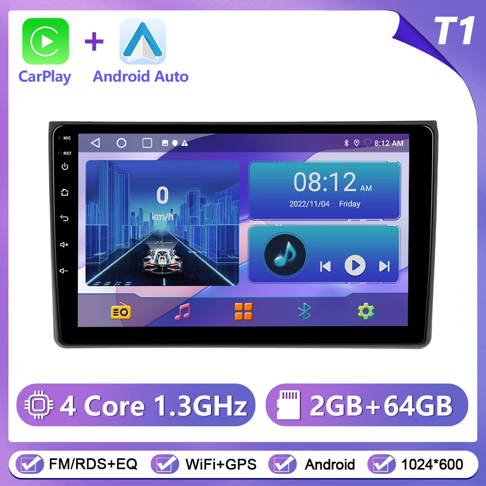 Podofo CarPlay Android Auto Radio voor Audi A4 2004-2008 Auto Intelligent Systeem 2Din GPS Stereo Head Unit Multimedia Speler