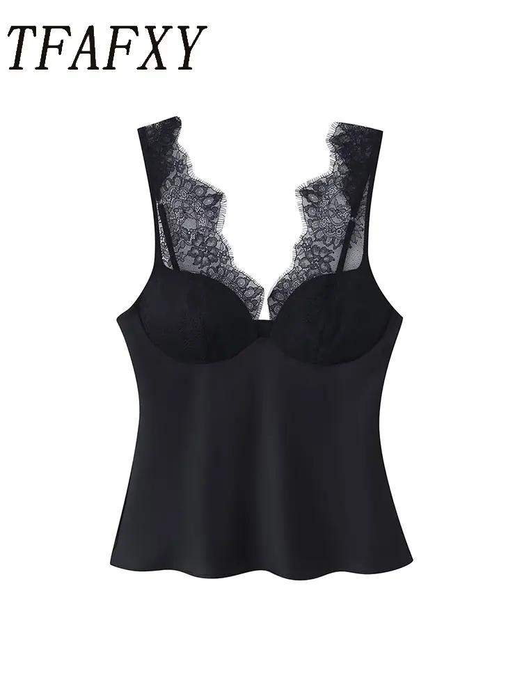 TFAFXY Damen-Spitzenoberteile für Damen, Leibchen, sexy rückenfreie Oberteile, Damen, 2026, Sommer, ärmellose Oberteile, Träger, Strandoberteil, weiblich