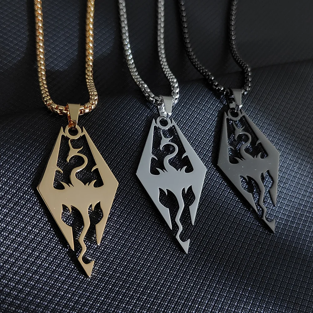 Gothic Witchcraft Dragon Pendants Satan Viking Wolf Owl Wizard Necklace Stainless Steel Goth Dragon Black Men‘s Necklace Jewelry