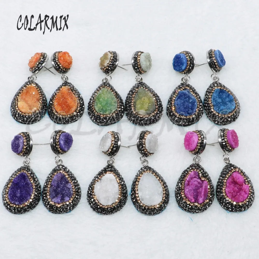 5 Pairs geode druzy earrings drop shape earrings jewelry earrings mix colors  wholesale jewelry 4881