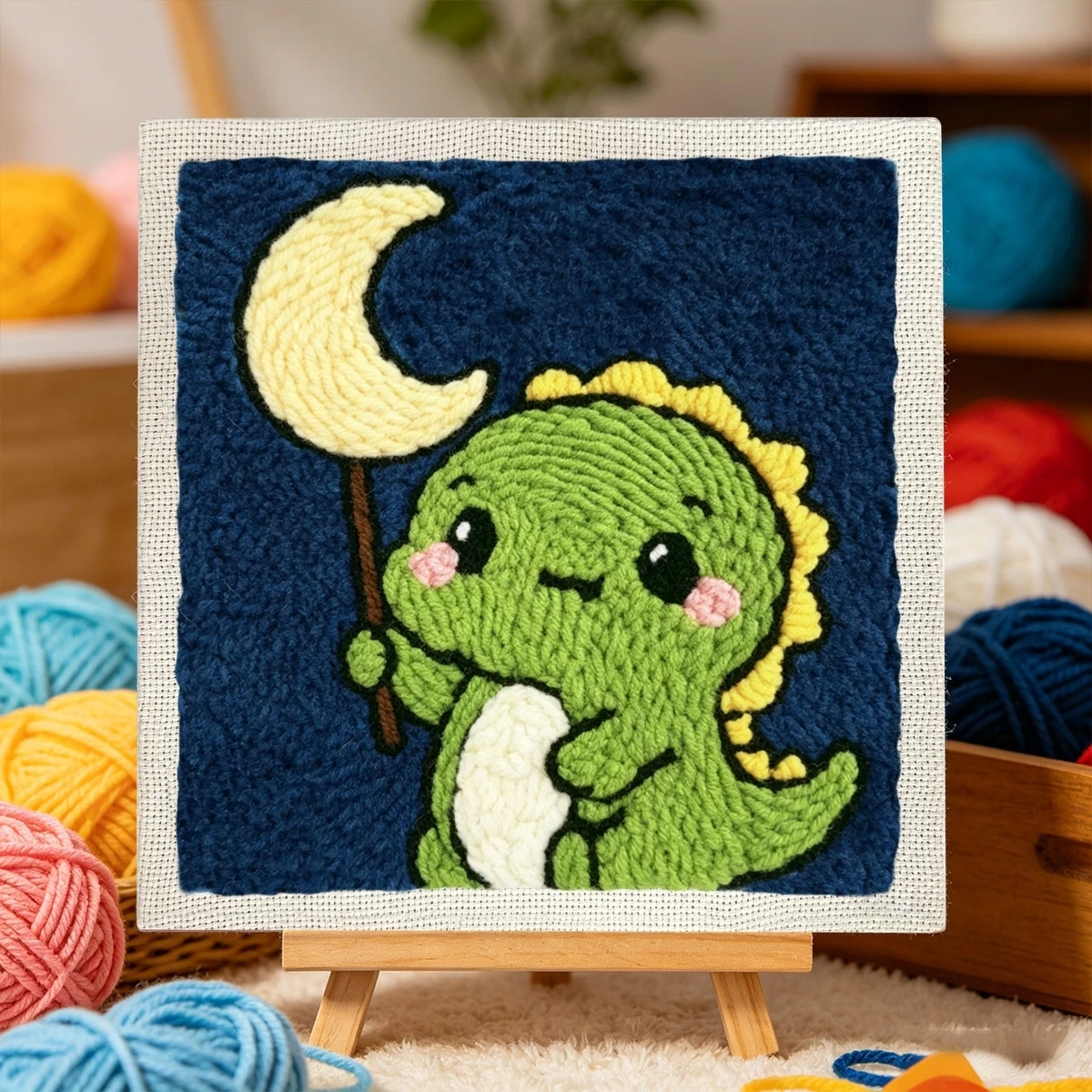 1 Set Dinosaurier mit Mond DIY-Stickset für Anfänger, Stick-Starter-Kit, Kreuzstich-Kunstgeschenk, Handarbeits-Bastelset – Detail 2