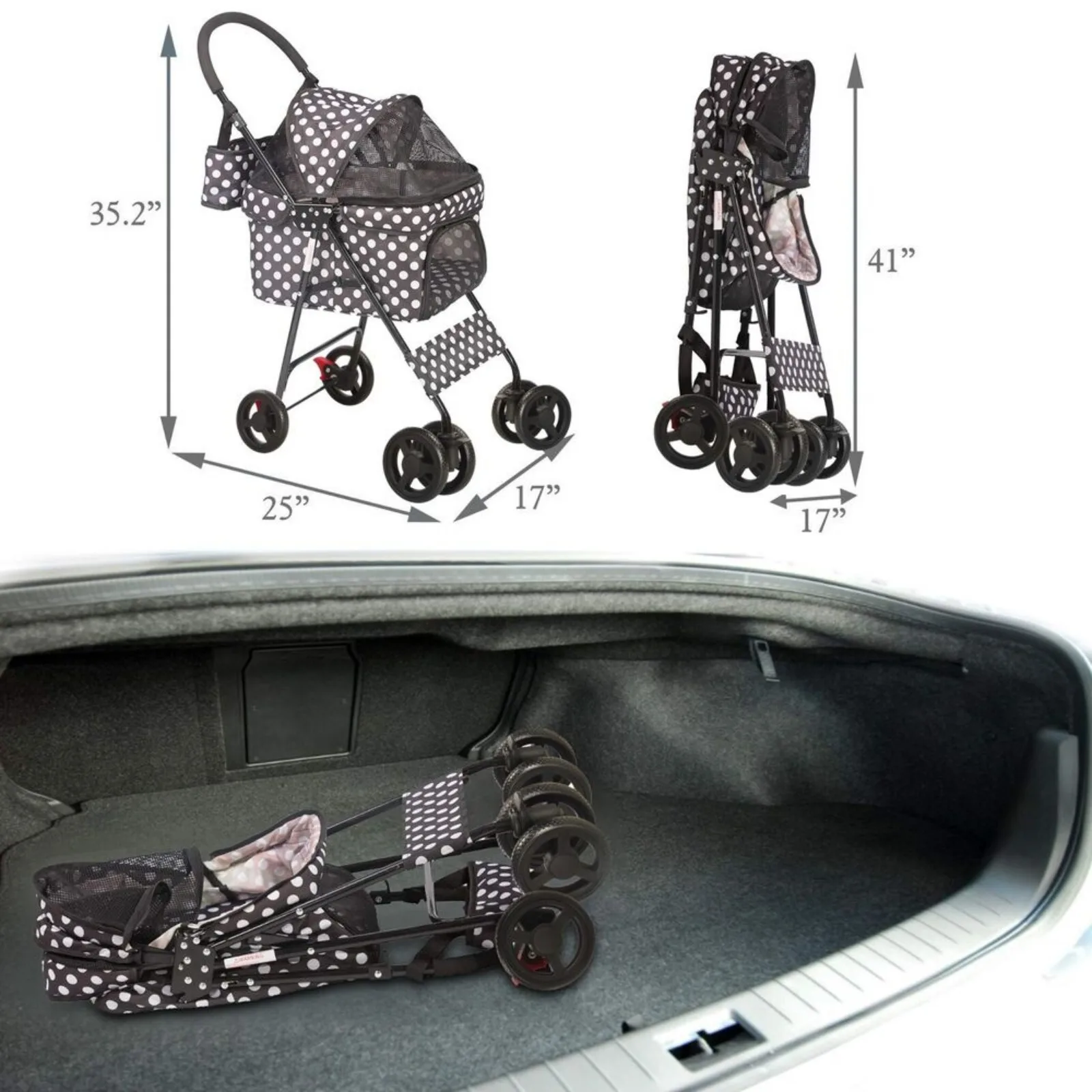 US Folding Dog Stroller 4 Wheels Small Pet Cat Travel Carrier Jogging Cart