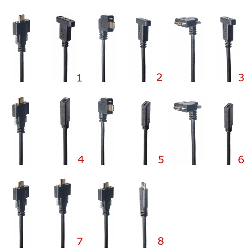 USB C to USB C Cable USB-C Elbow Dual Screw Locking USB3.1 Type-C Male to Male Female Industrial Camera Extension Cable