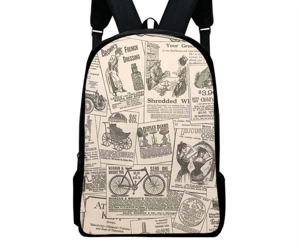 

Old Newspaper Vintage Pattern Backpacks for Teenagers Pupil School Bags Oxford Waterproof Boy Girls Bookbag Casual 16“ Backpack