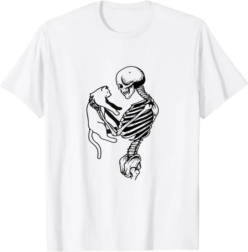 

Funny Skeleton Holding A Cat Halloween T-Shirt - T-Shirt