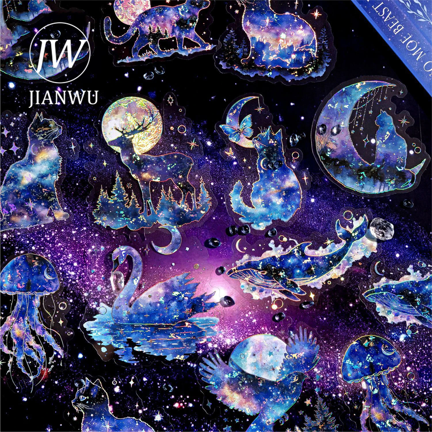 

JIANWU Starry Sky Secret Domain Series Vintage Star Moon Landscape Material Collage PET Sticker Creative DIY Journal Stationery