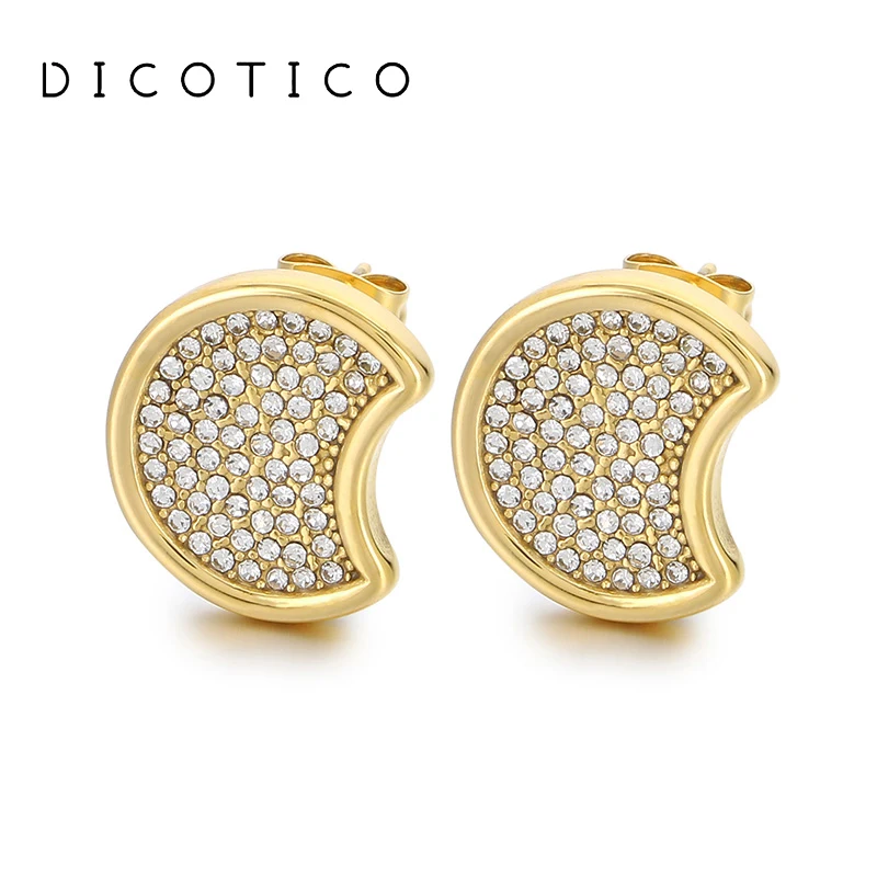 Trendy Shiny Zircon Half Moon Women's Earrings Gold Silver Color Geometry Stainless Steel Stud Ear Wedding Party Jewelry Gifts