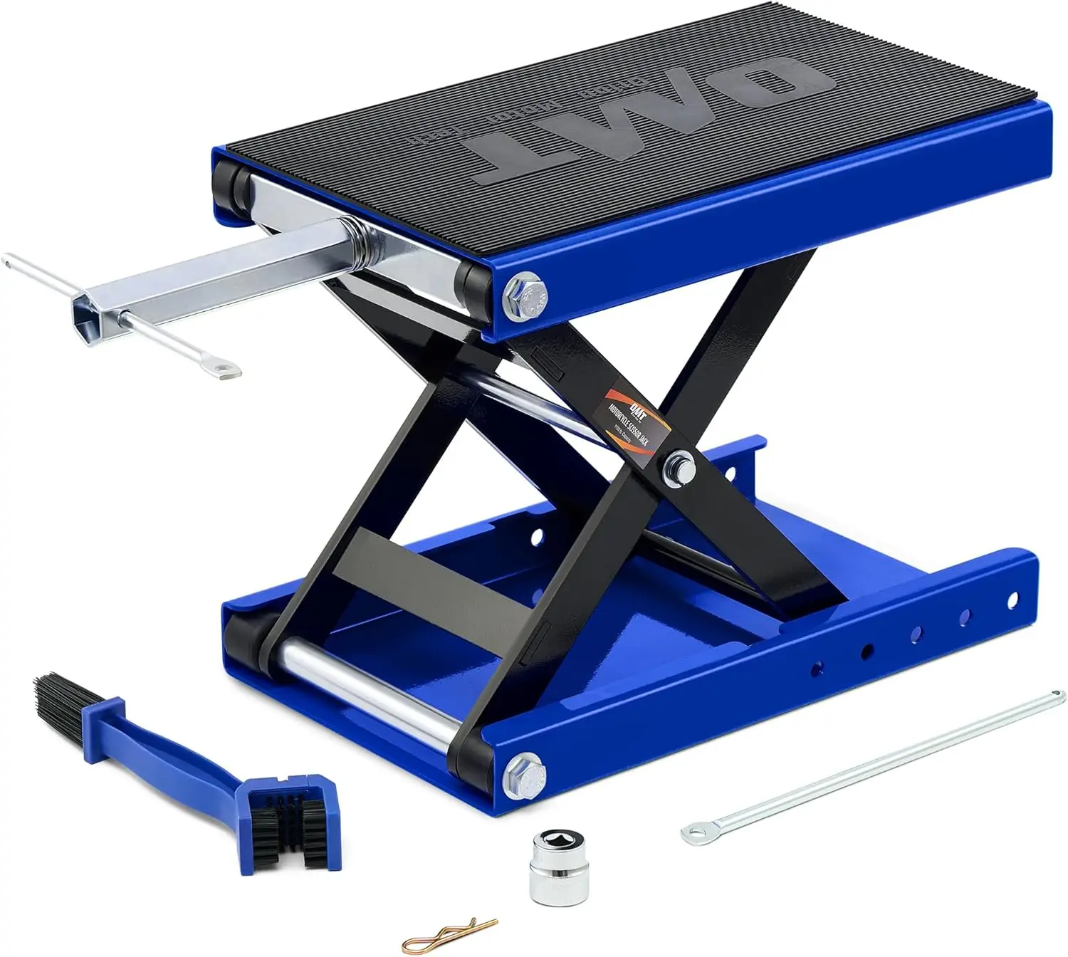 

1100lb Motorcycle Scissor Lift Jack with Wide Deck, T-Handle, and Chain Brush for ATV Dirt Bike Cruiser Maintenance