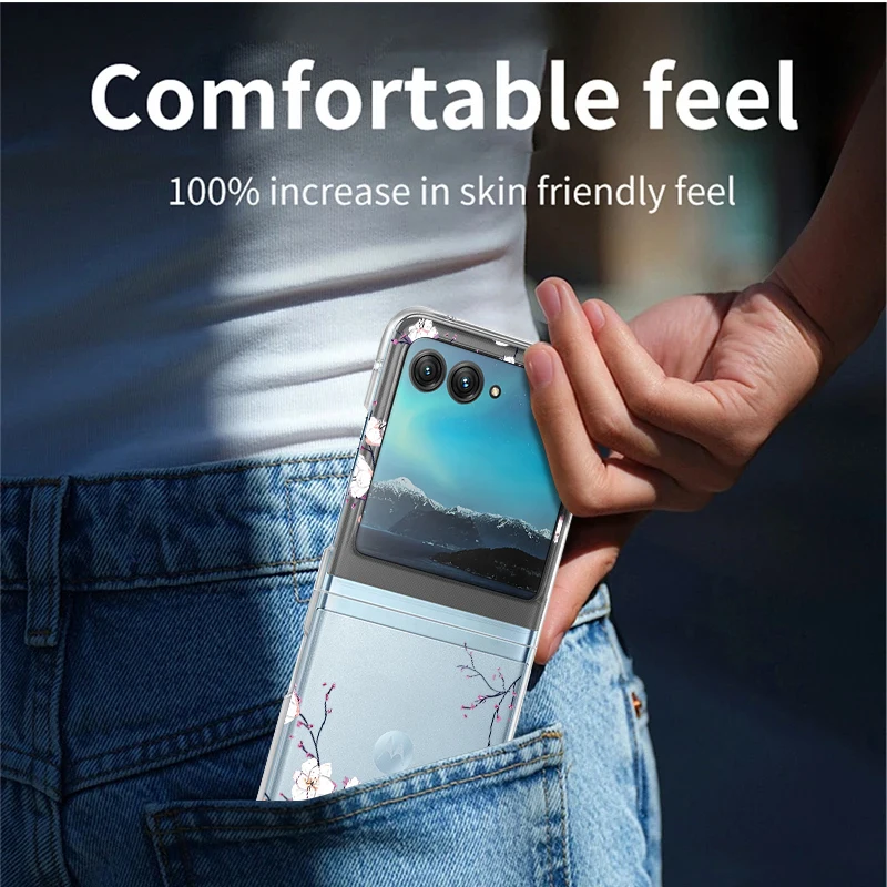 Capa de telefone com padrão de flores brancas para motorola razr 50 40 ultra razr40 razr50 à prova de choque dobrável transparente capa dura para pc