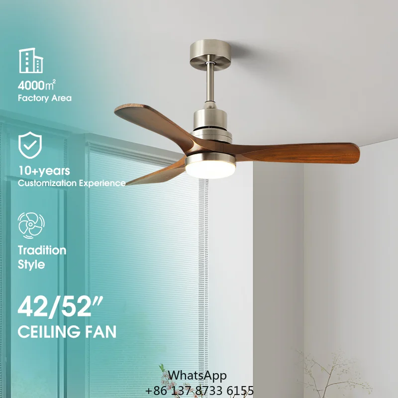 Modern 3-Blade Electric Ceiling Fan With LED Light Remote Control ABS Wood-Grain Blades & Metal Fixture For Home & Hotel Use