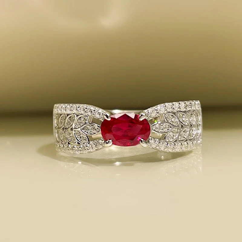 Imitation Pigeon Blood Ruby Ring  High Level Exquisite Diamond Inlaid  Small Design 925 Sterling Silver Accessories