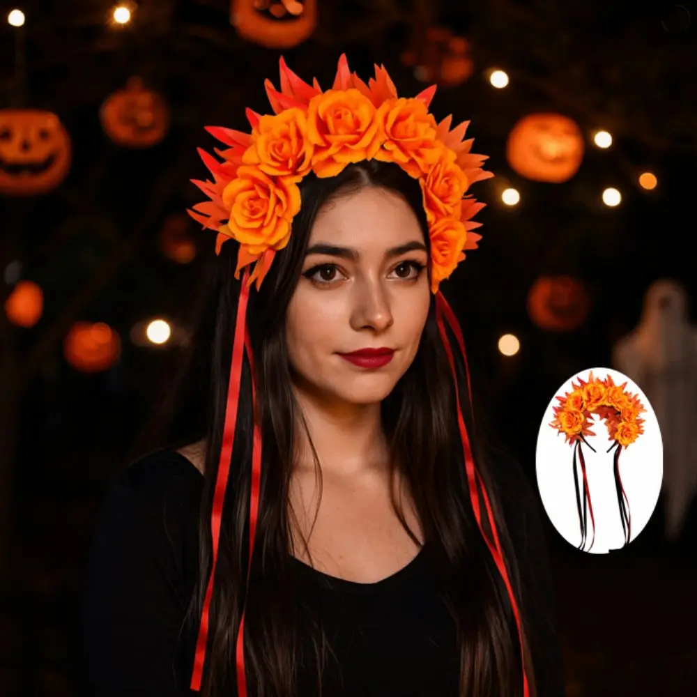 

Gothic Style Halloween Rose Hair Band Garland Cosplay Prop Rose Flower Headband Headwear Accessories Halloween Headdress Party
