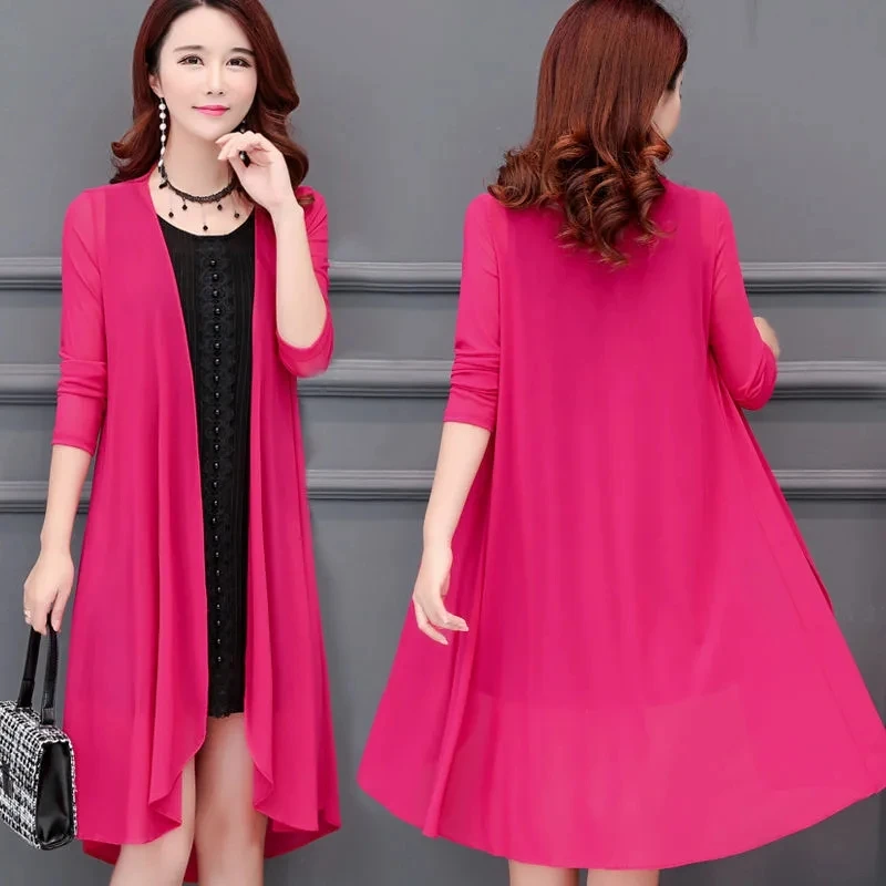 

Summer Sun Protection Clothing Women Long Thin Cardigan Jacket Female Long Sleeve Shawl Coat Women Elegant Red Chiffon Jacket