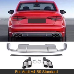 PP Car Rear Bumper Diffuser Lip Spoiler for Audi A4 B9 Standard Sedan 2017-2019 Rear Bumper Diffuser Lip Guard Exhaust Tips