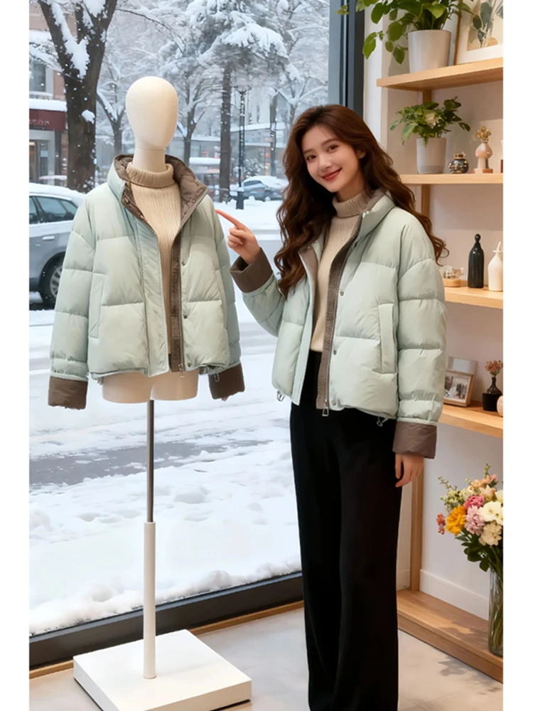 

Faionable Color Blo down Cotton Jaet Women's ort Sli Winter Outerwear Korean Sle Loose Fit Zipper Closure
