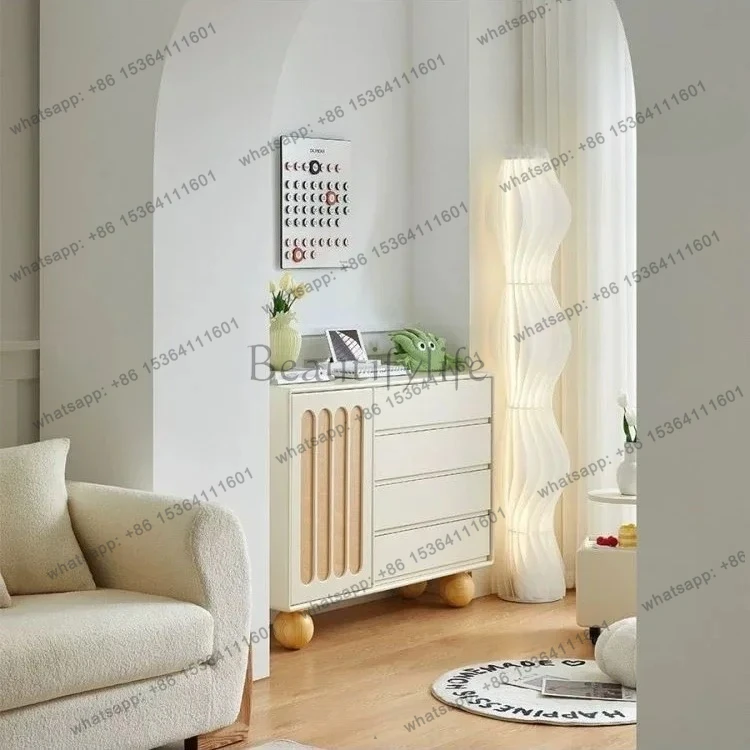 PG46White Cream Wind Bedroom Four Buckets Simple Modern Storage Living Room Side Cabinet Storage Entrance Cabinet Nordic