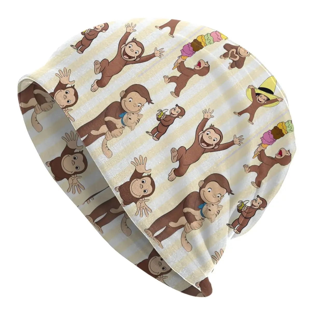 القرد الغريب جورج Skullies قبعة صغيرة خمر الرجال النساء في الهواء الطلق قبعة دافئة ذات الاستخدام المزدوج بونيه قبعة #1