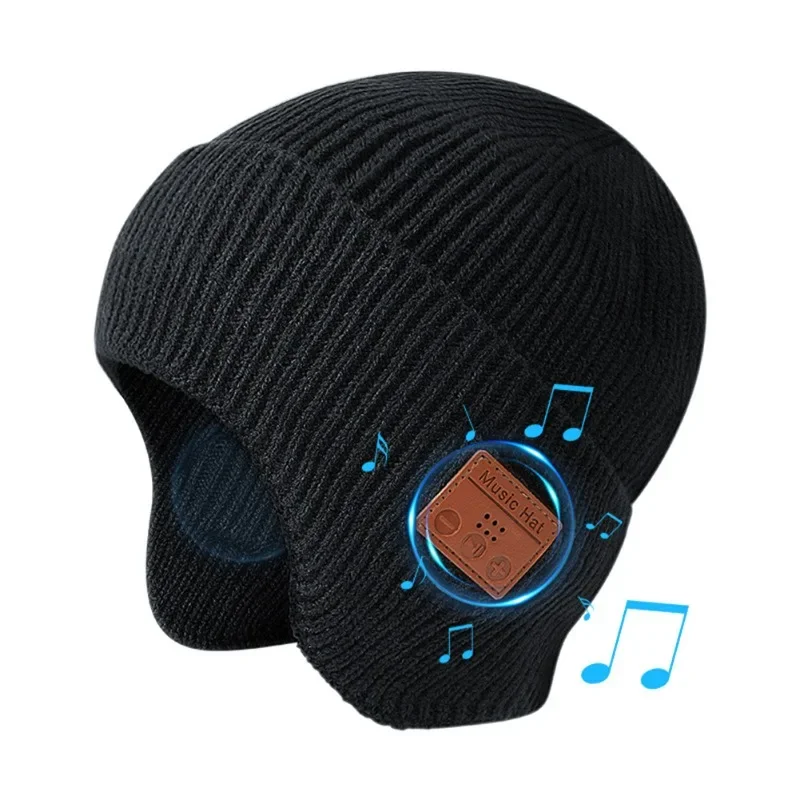 Winter Windproof Beanie Music Cap 5.0 Bluetooth-Compatible Stereo Headphones Music Hat Ear-Covering Headset Beanie Headwear