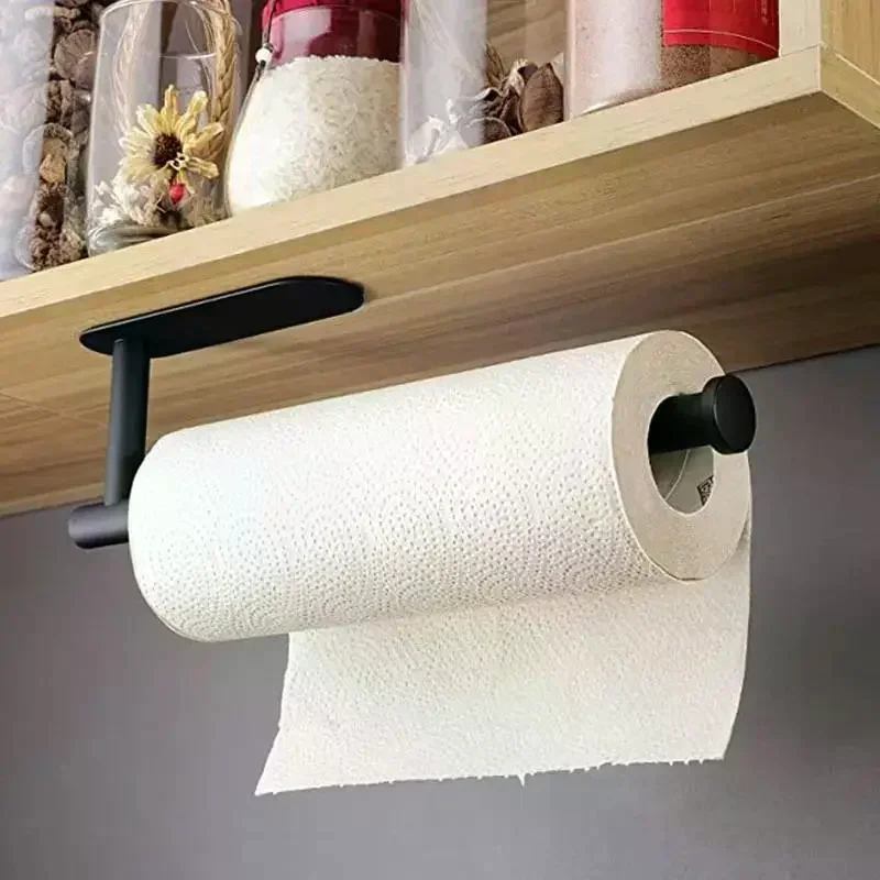 1PC Punch-Free Self-Adhesive Wall-Mounted Paper Tissue Rack Suitable For Kitchen Bathroom Under Cabinet Sink Cling Film Storage
