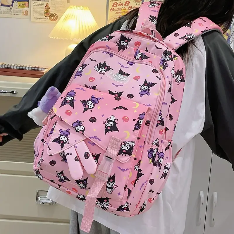 Sanrioed Anime Kuromi Cute Large Capacity Backpack Stationery Organizer Student Schoolbags Cartoon Children Shoulder Bag Gift