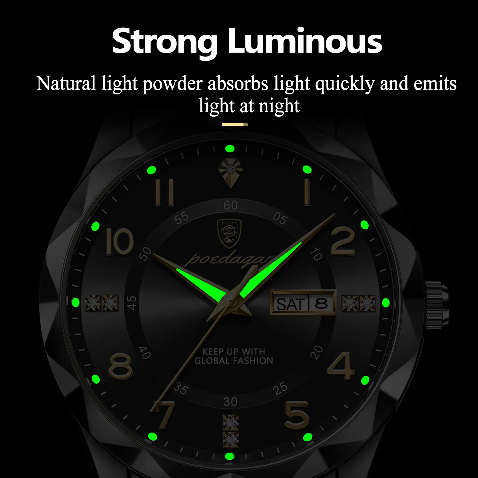 POEDAGAR Modische Luxus-Herrenuhr, Wasserdicht, Leuchtend, Quarz-Armbanduhr, Edelstahl, mit Datums- und Wochenanzeige, Casual-Herrenuhr, Reloj – Detail 10