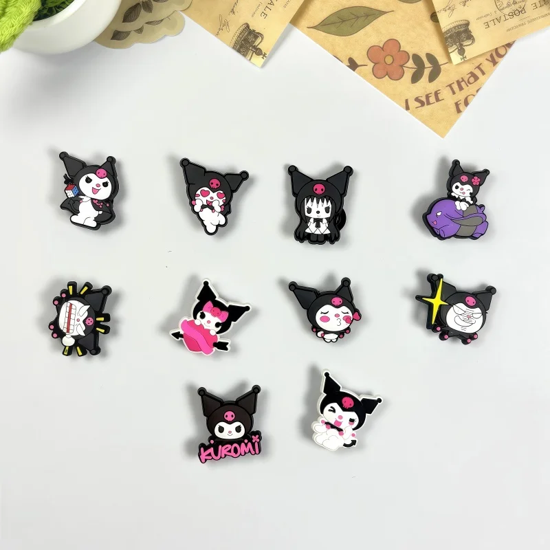 

MINISO, 10 шт., обувь из ПВХ Sanrio Kuromi, милые сандалии с героями мультфильмов «сделай сам», аксессуары для сабо, украшения для девочек, детские подарки