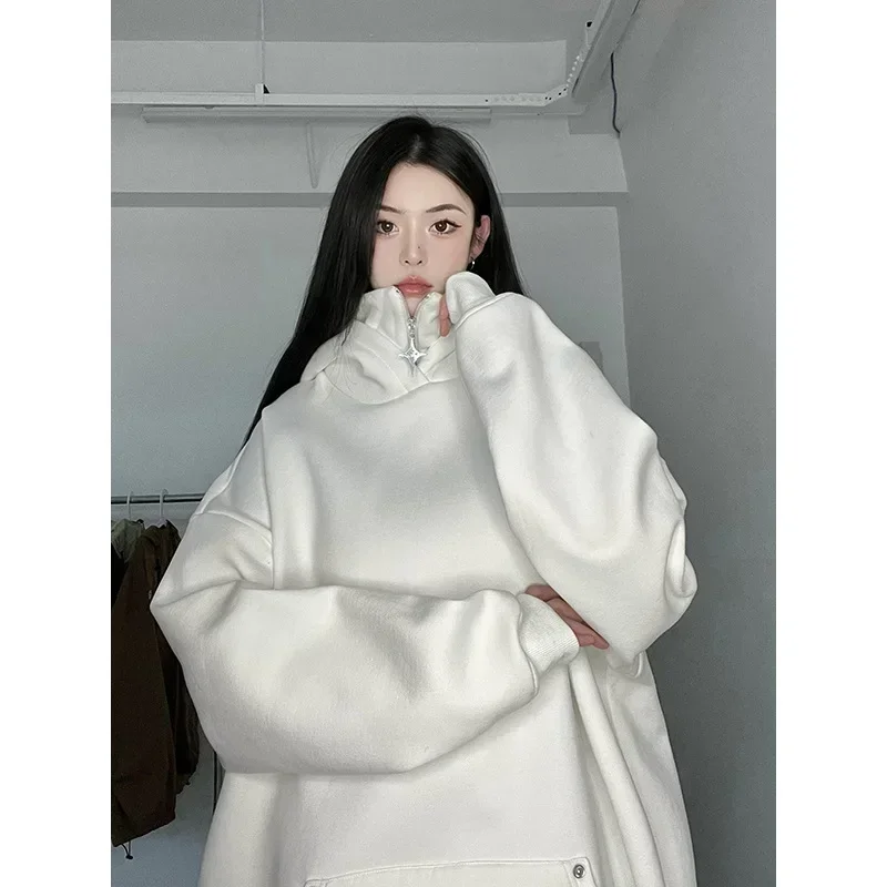 

Autumn American Vintage Zipper High Neck Women's Hoodies Korean Winter New Hooded Coat Sweatshirt Men's Streetwear Y2k 후드티