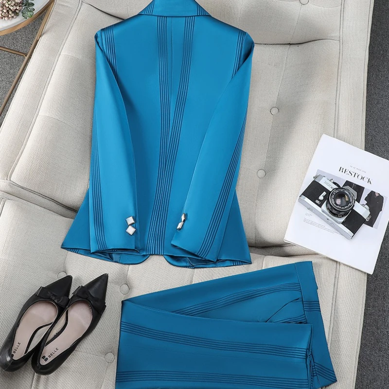 Fashion Women Pant Suit 2 Piece Set Office Ladies Female Business Work Wear Formal Long Sleeve Blazer Jacket and Trouser Suit