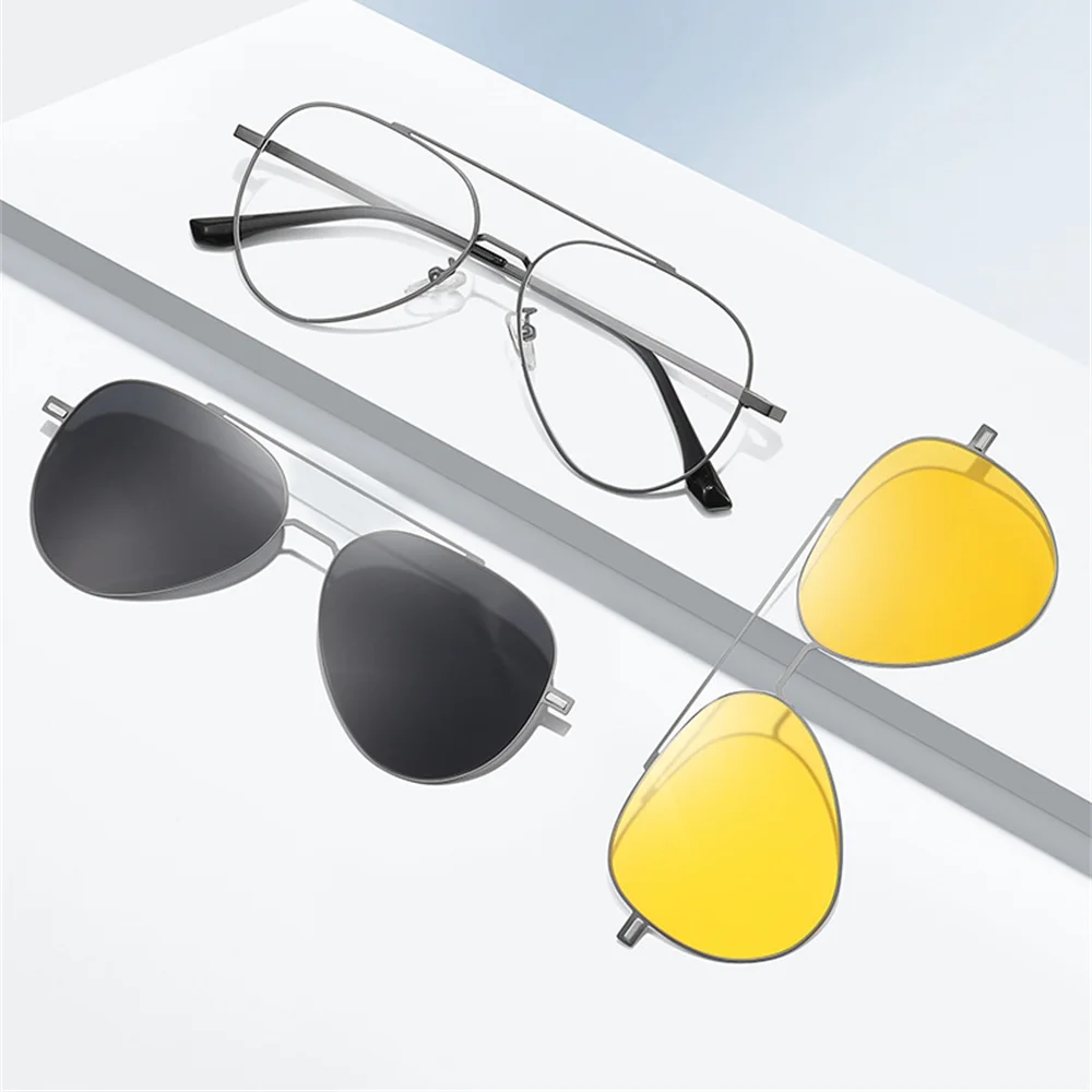 VIVIBEE Aviation Magnetische Polarisierte Clip Auf Sonnenbrille Pilot Männer Nachtsicht Brillen Rahmen UV400 Frauen Sonnenschirm – Detail 6