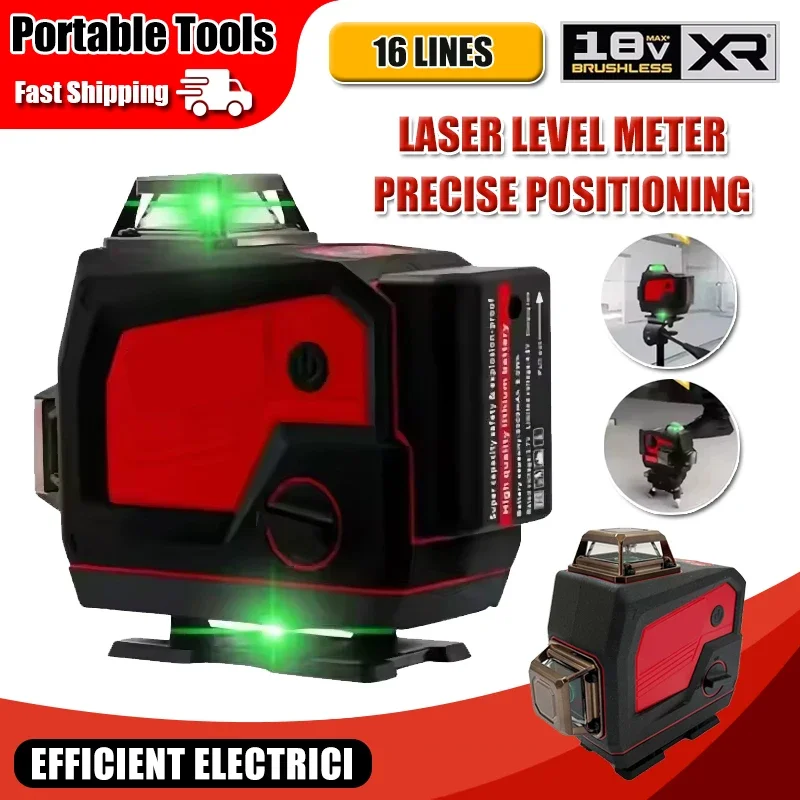 

Super Powerful Laser Level Green 16 Lines 4D Self Leveling 360 Horizontal And Vertical Beam For Milwaukee 18V Battery