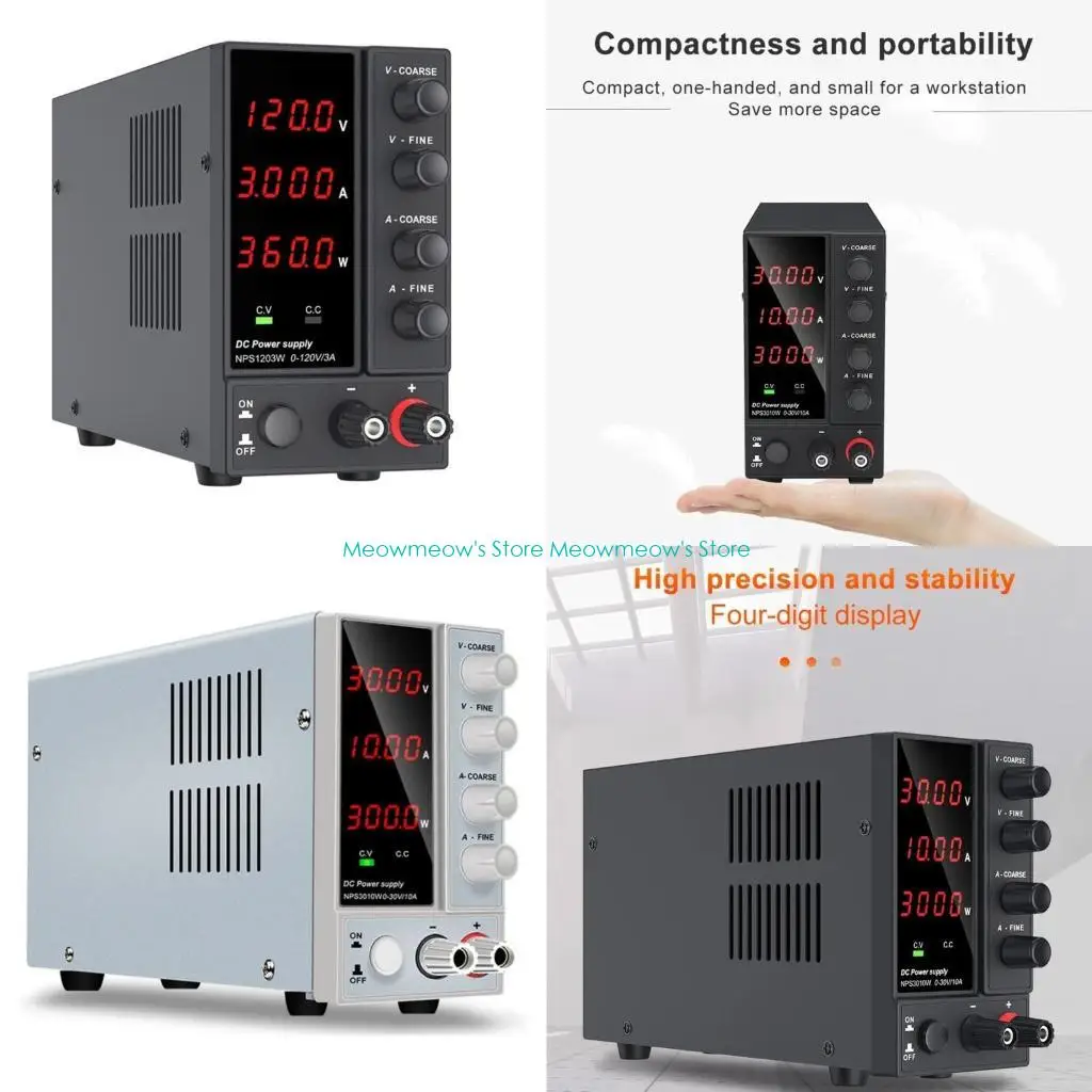 

W91A DCPower Supply Variable 0-30V/60V/120V 0-10A Adjustable Benches Power Sources with Encoders Knob Fine Control Power Cord