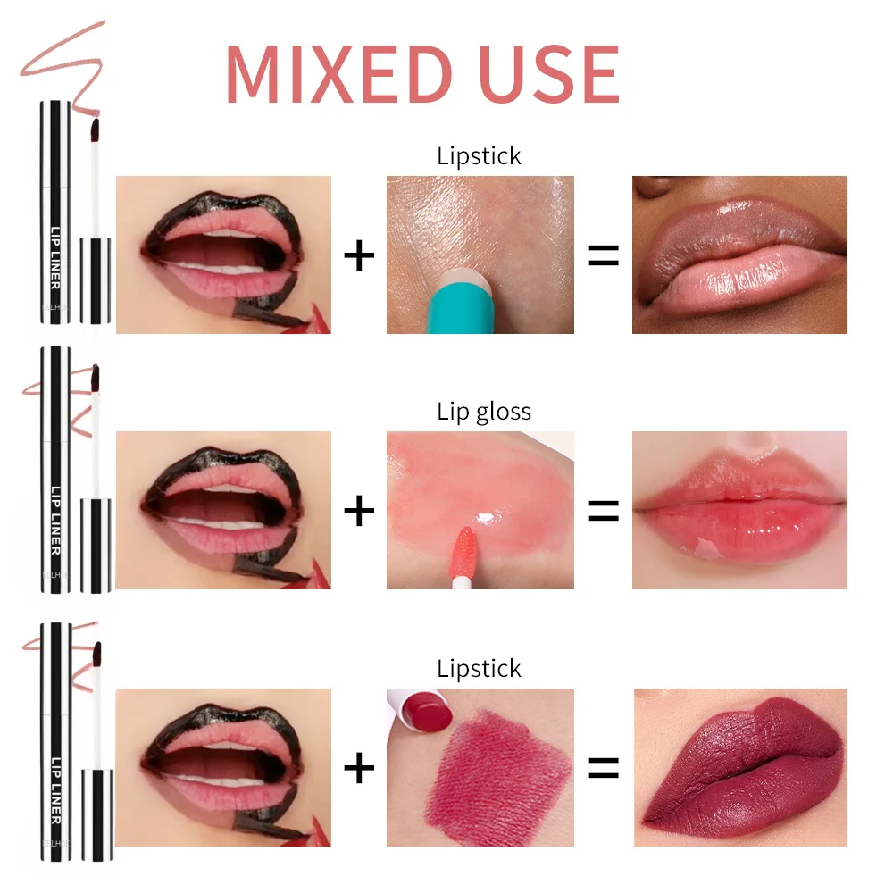 Delineador de labios de 3 colores, tatuaje impermeable de larga duración, mate, antiadherente, tinte de labios decoloración, contorno rojo Sexy, Cosméticos de maquillaje