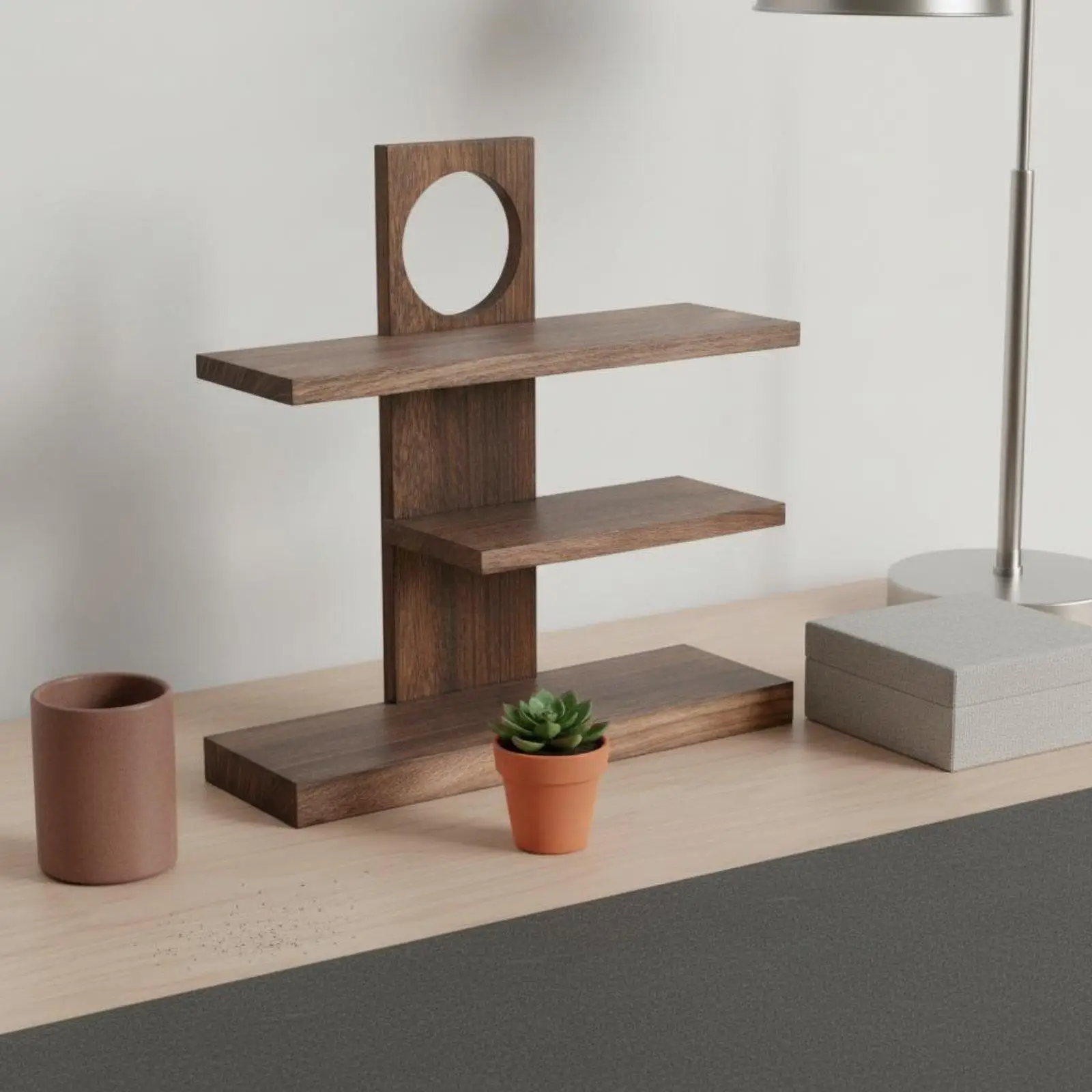 Three Tier Display Shelf Wooden Organizer Shelf Decorative Shelf for Office Tabletop Storage and Shelf Furniture