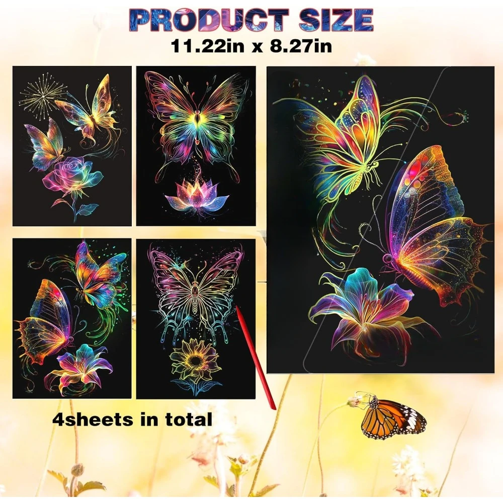 Tiener kraskunst, mooie nachtscène krasschilderijen, regenboog kraspapier die in het donker leuchtt