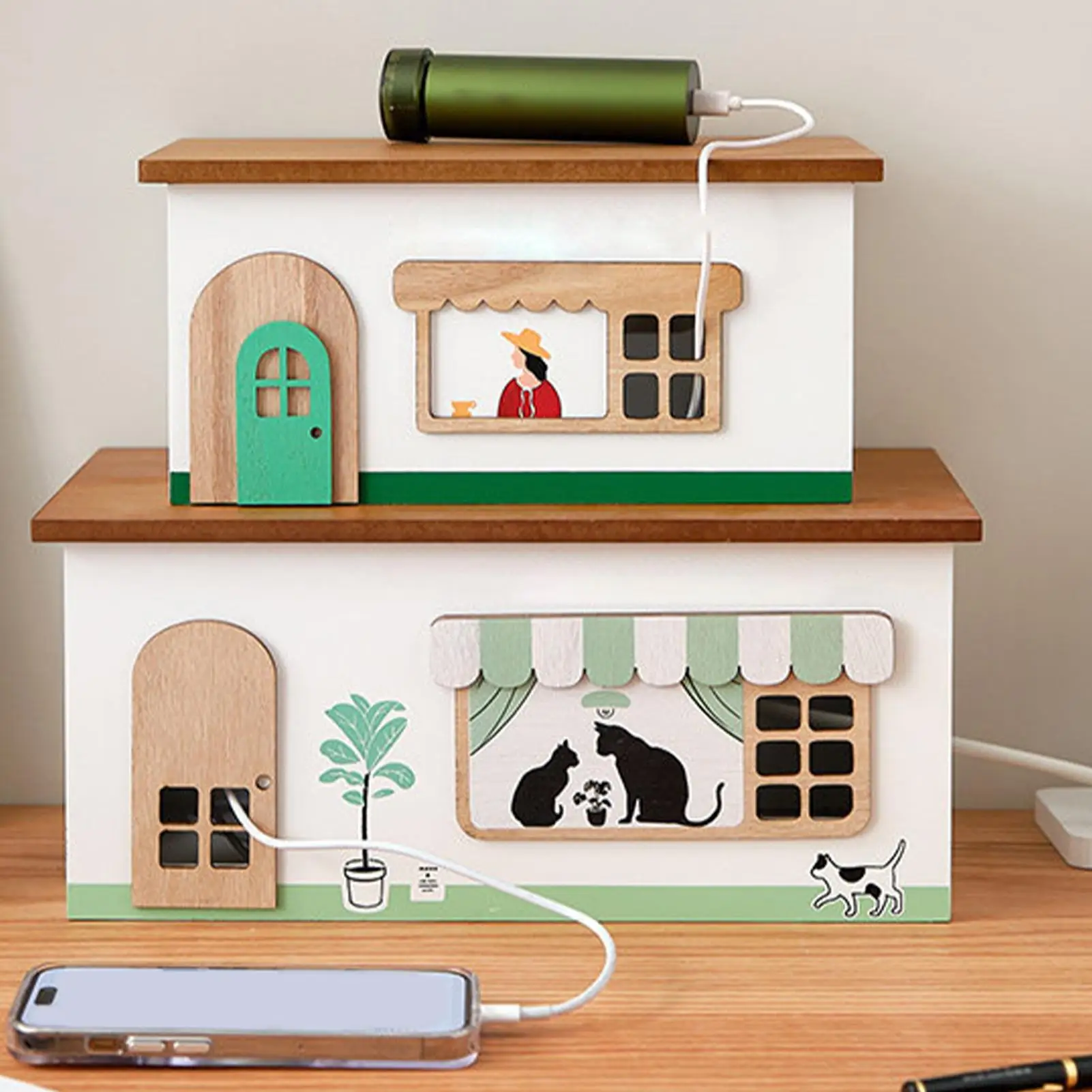 Caja de almacenamiento japonesa para el hogar, organizador de cables, caja de gestión de cables, bonito ocultador de madera para enchufes y tomas de corriente, para escritorio, mesita de noche, sala de estar.