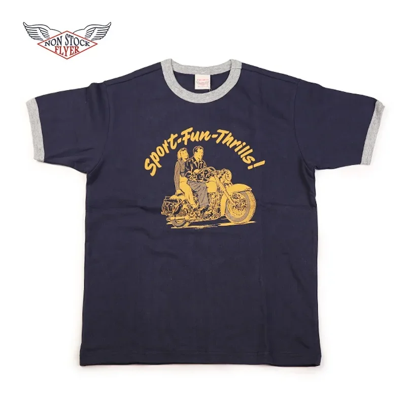 Non Stock Rider Print T-Shirt Vintage Vibe Motorcycle Cotton Short Sleeve Tee Men