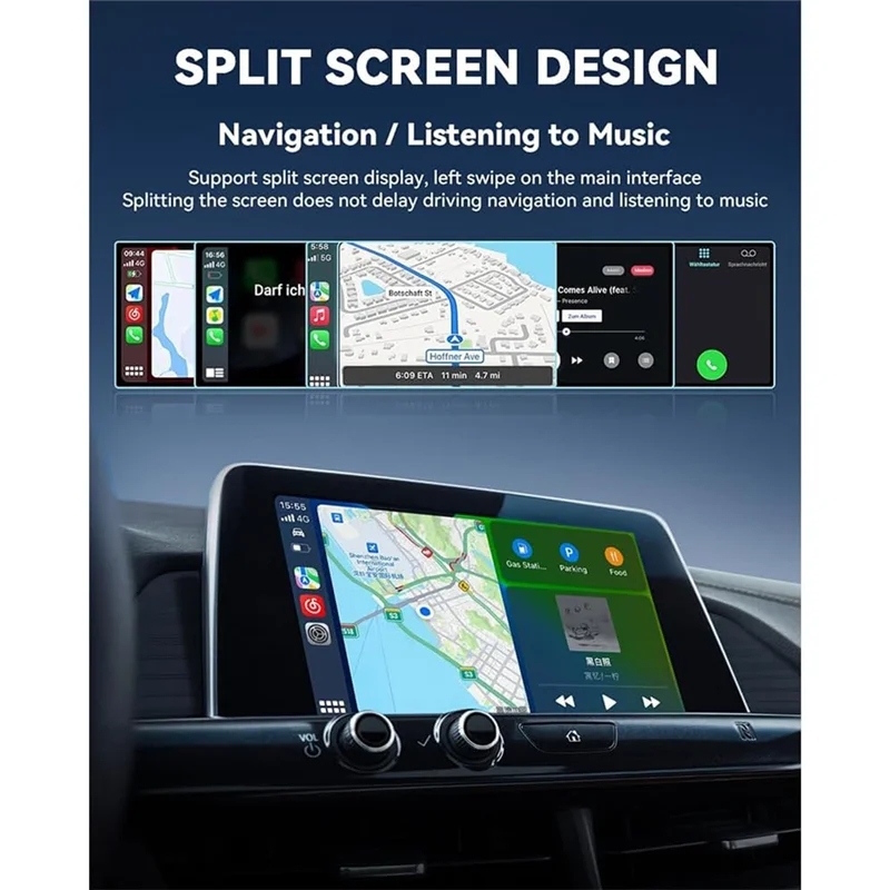محول JABS-Wireless Carplay تم ترقيته لـ IOS وAndroid Auto - Bluetooth 5.0، التوصيل والتشغيل، الاتصال التلقائي، التحكم الصوتي