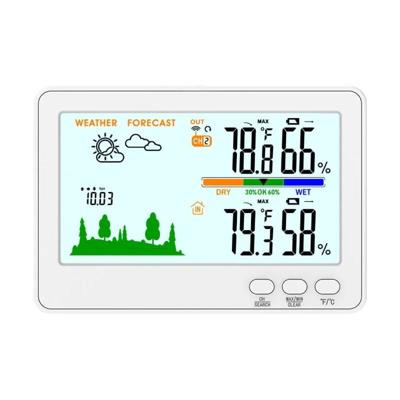 Wireless Weather Station with Sensor,Indoor/Outdoor Color Screen Digital Thermometer Hygrometer Weather Forecast Humidity Gauge