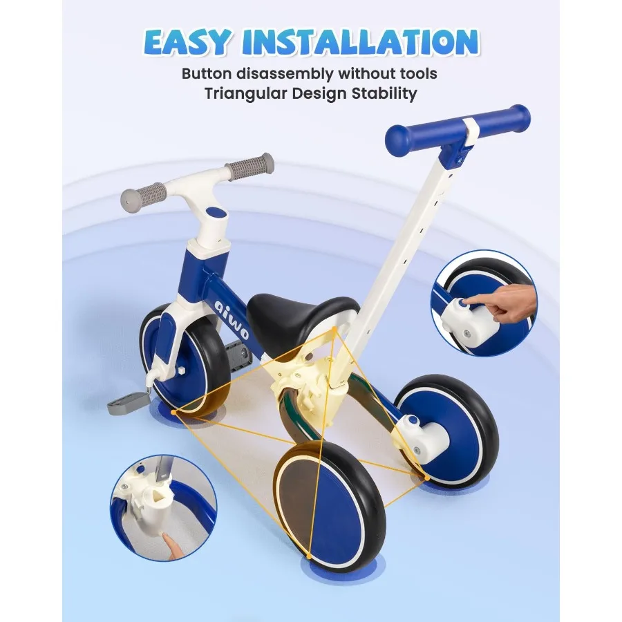 5in1 Tricycle for Toddlers 1-3, Toddler Balance Bike for 1 to 4 Year Old Kids Boys Girls First Gift, Ride-on Toys Toddler Bike w