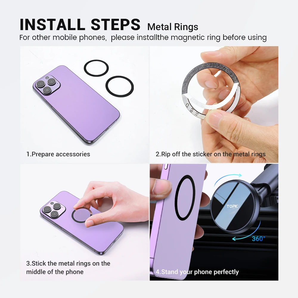 Topk para suporte de telefone de carro magsafe, suporte de telefone magnético para carro com magnetismo poderoso, operação de uma mão para iphone